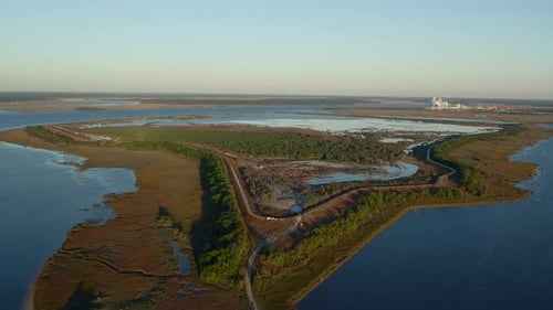 Aerial view of marshland, United States.