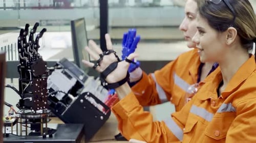 Modern Robotic Arm Technologies connected with hand.