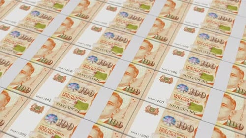 100 SINGAPORE DOLLAR banknotes printed by a money press