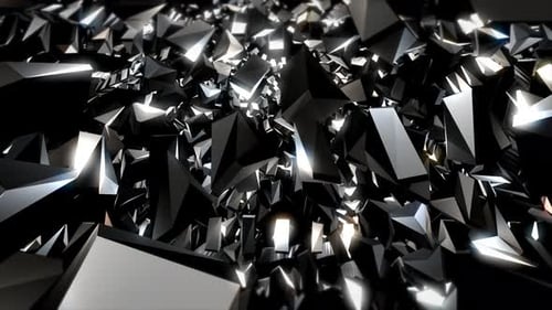 Formes géométriques 3D noires et argentées reflétant un fond clair