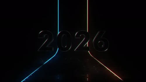 Feliz Ano Novo 2026 Glowing Line Animation. Animação de Ano Novo de 2026 Dark Light. Animação 2026