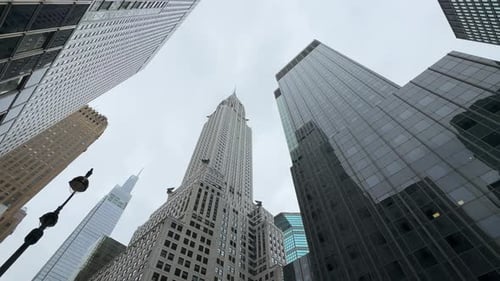 Low angle shot of Manhattan skyscrapers, New York City, United States