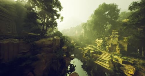 Archaeological Remnants Nestled Within Lush River Valley Terrain