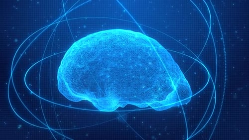 3D Electric Brain: Ein futuristisches neuronales Netzwerk mit leuchtenden Neuronen und Cyberkonnektivität