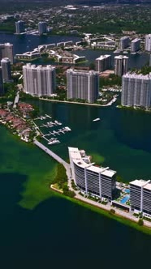 Scenic aerial view of Miami's waterfront and skyscrapers during the day