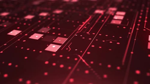 Dynamic Red Circuit Board Data Flow Background Animation Loop