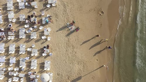 Aerial photo on the beach in Tel Aviv. People on the beach