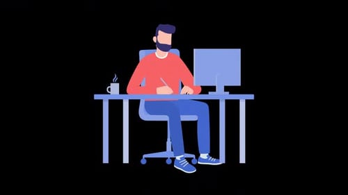 Animated Flat Design Man Working at Desk