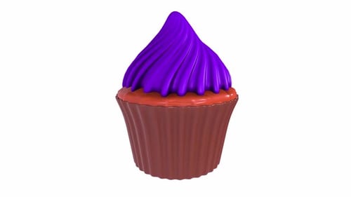 Rotating 3D Cupcake with Vibrant Purple Icing