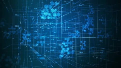 Dynamic blue data visualization with moving graphs and numbers