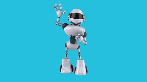 Fun 3D cartoon robot waving (with alpha channel)
