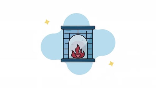 fireplace icon line color animation 2d video for weather concept