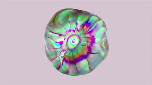Abstract Sphere Made of Iridescent Transparent Liquid Changes Shape on a White Isolated Background