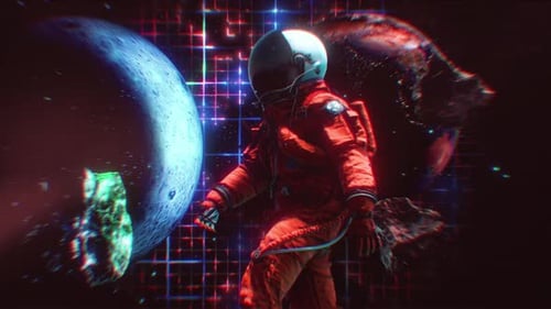 Astronaut Floating in Glitched Space Animation
