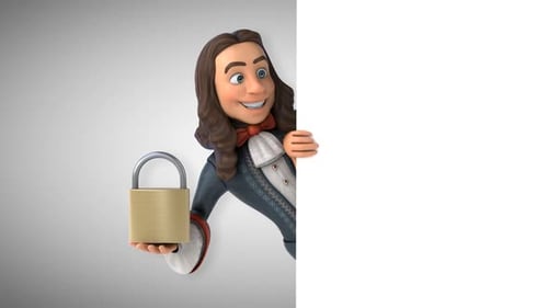 Animated 3D Man Character Holding Padlock with White Reveal Panel