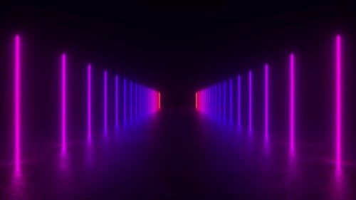 Neon Light Tunnel in Dark Room