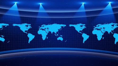 Global News Virtual Studio Background with Scrolling World Map