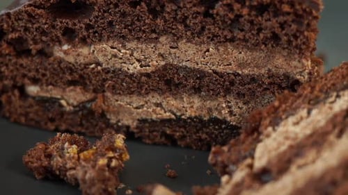 Close Up of Freshly Baked Chocolate Cake with Nut Filling Food Dessert Background