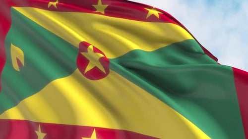 Grenada National Flag Waving in Seamless Loop Animation