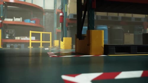 Red and White Arrow Marking on Warehouse Floor