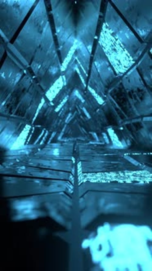 Mouvement du flux de données. Concept de blockchain. Déplacement de la caméra dans un tunnel futuriste doté d'un capteur lumineux