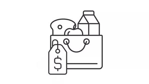 Animated Shopping Bag with Groceries and Price Tag Icon