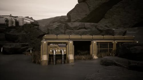Colonist Base Established in Rocky Terrain on a Distant Alien Planet
