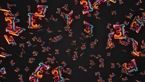 Capital Letter E Flying On The Black Background.3d Glowing English Alphabet E Animation