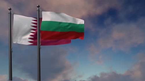 Waving National Flags of Qatar and Bulgaria