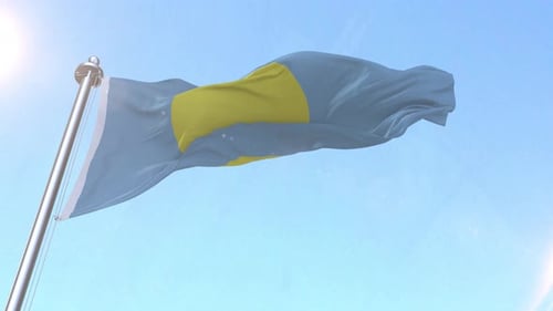 Palau Flag Waving in Blue Sky, Realistic National Symbol Animation