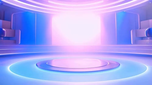Futuristic Stage Podium with Neon Lights and Bright Display Reveal