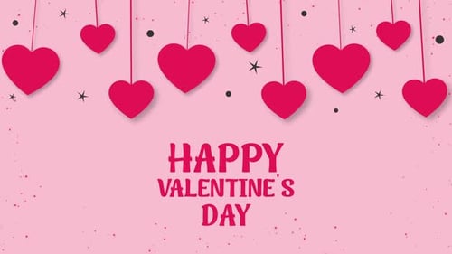 Happy Valentine's Day Hanging Hearts Flat Design Animation