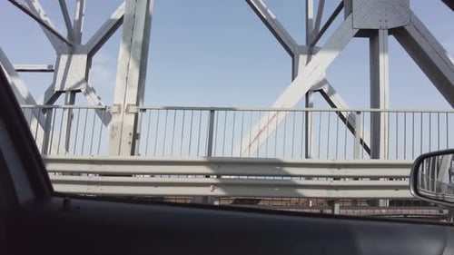 Crossing the river by the bridge inside car POV