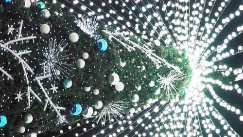 Decorated Christmas Tree with Lights at Night