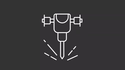 Animated Line Icon of Jackhammer Breaking Ground