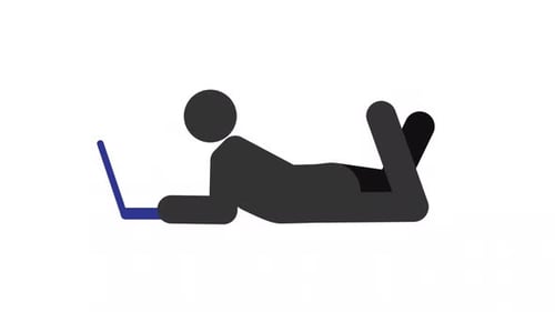 Flat Design Animation of Person Lying Down Using Laptop