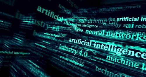 Futuristic Artificial Intelligence Text Stream Kinetic Typography Loop