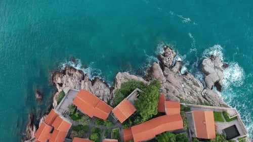 Amazing Aerial Around View of Sveti Stefan Resort Island in Montenegro Drone Video The Small Old