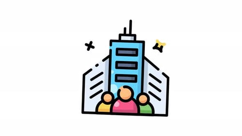 Modern Corporate Building and Team Animated Icon