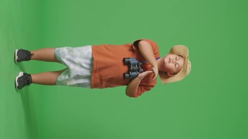 Tourist Boy Researcher Shaking Head Showing Time Out Gesture On The Green Screen