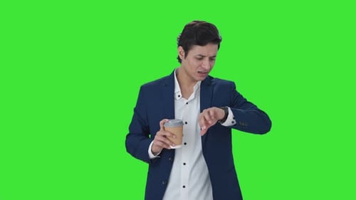 Angry Indian manager waiting for someone Green screen