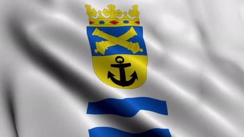 Waving Flag with Coat of Arms, Cannons, and Anchor Emblem