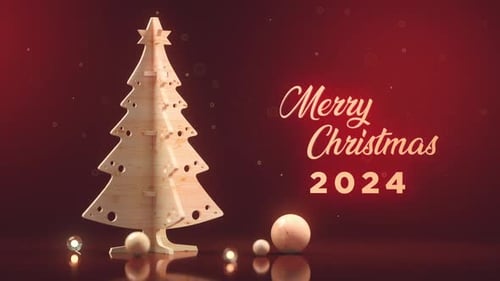 Elegant Merry Christmas Greeting with Animated Wooden Tree