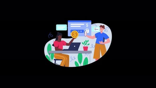 People Using Online Banking and Cybersecurity Services Animation