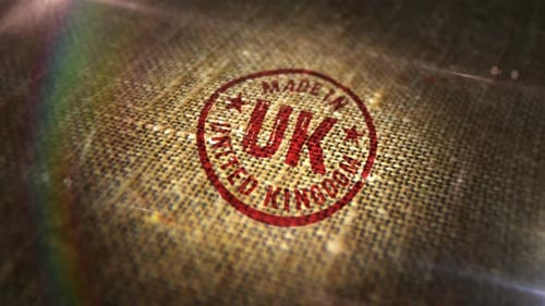 Made in UK sign stamp on linen sack loop