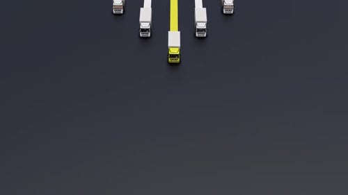 Animated Logistics Trucks Driving Forward on Dark Road