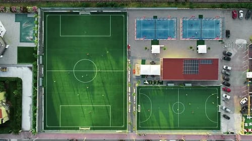 Aerial View of Soccer and Paddle Tennis Games