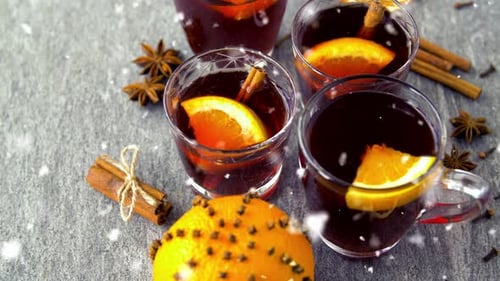 Mulled Wine with Citrus and Spices for Winter Holiday