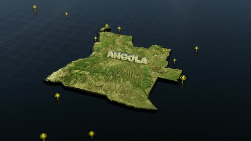 Angola 3D Map Flyover with Location Pins