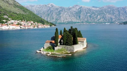 Saint George Island and Church of Our Lady of the Rocks in Perast, Montenegro. Our Lady of the Rock